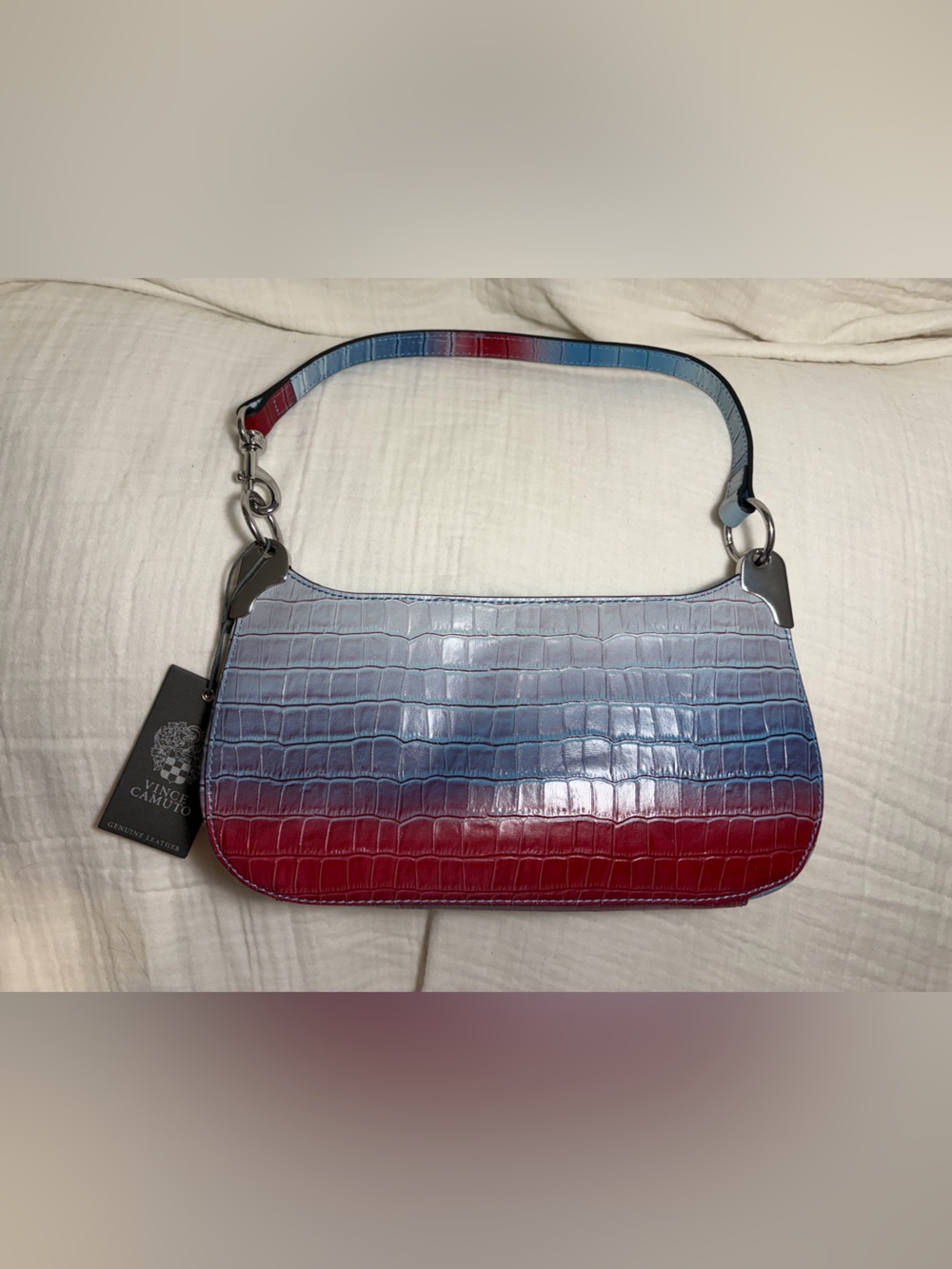 Vince Camuto Irine Small Shoulder Bag Blue and Red Ombré Croco Leather